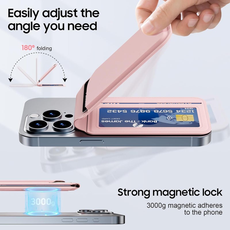 Frapkom Magnetic Wallet for iPhone, Adjustable Leather Mag-Safe Card Holder for iPhone 17/16/15/14/13/12 Series, ID Window, Card Slot, RFID Blocking (pink) - Image 3